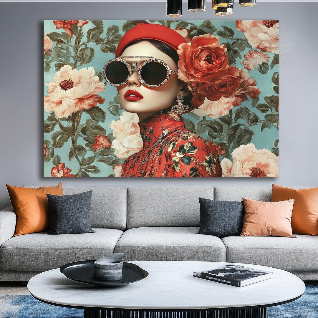 Wandbild Frau bunt Brille 80x60 cm Nr. 4037 Leinwandbild – Ansicht 4