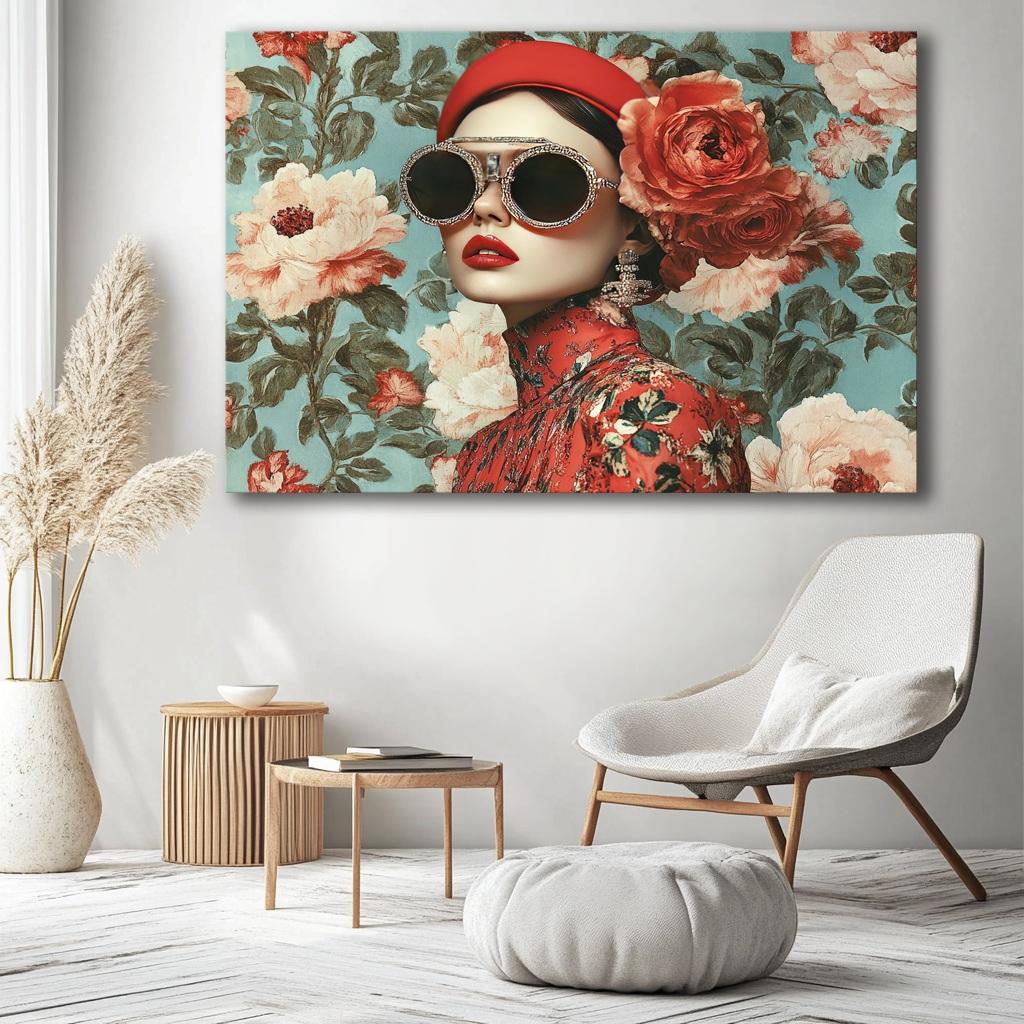 Wandbild Frau bunt Brille 80x60 cm Nr. 4037 Leinwandbild – Ansicht 5