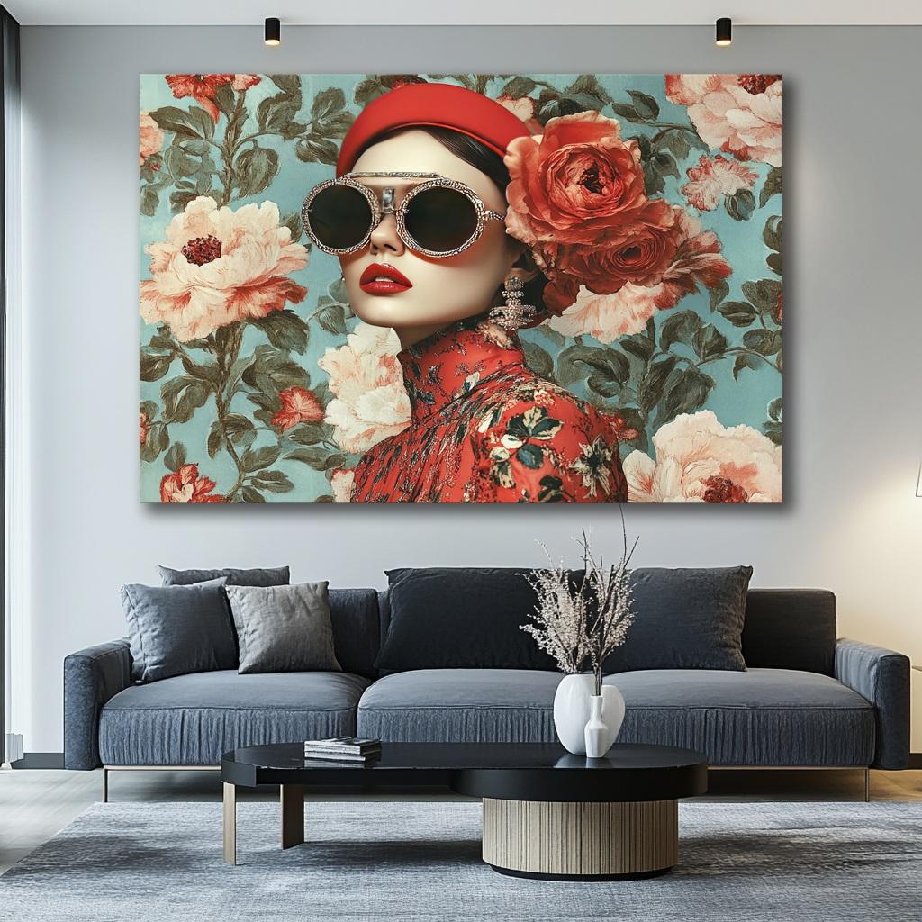 Wandbild Frau bunt Brille 80x60 cm Nr. 4037 Leinwandbild – Ansicht 6