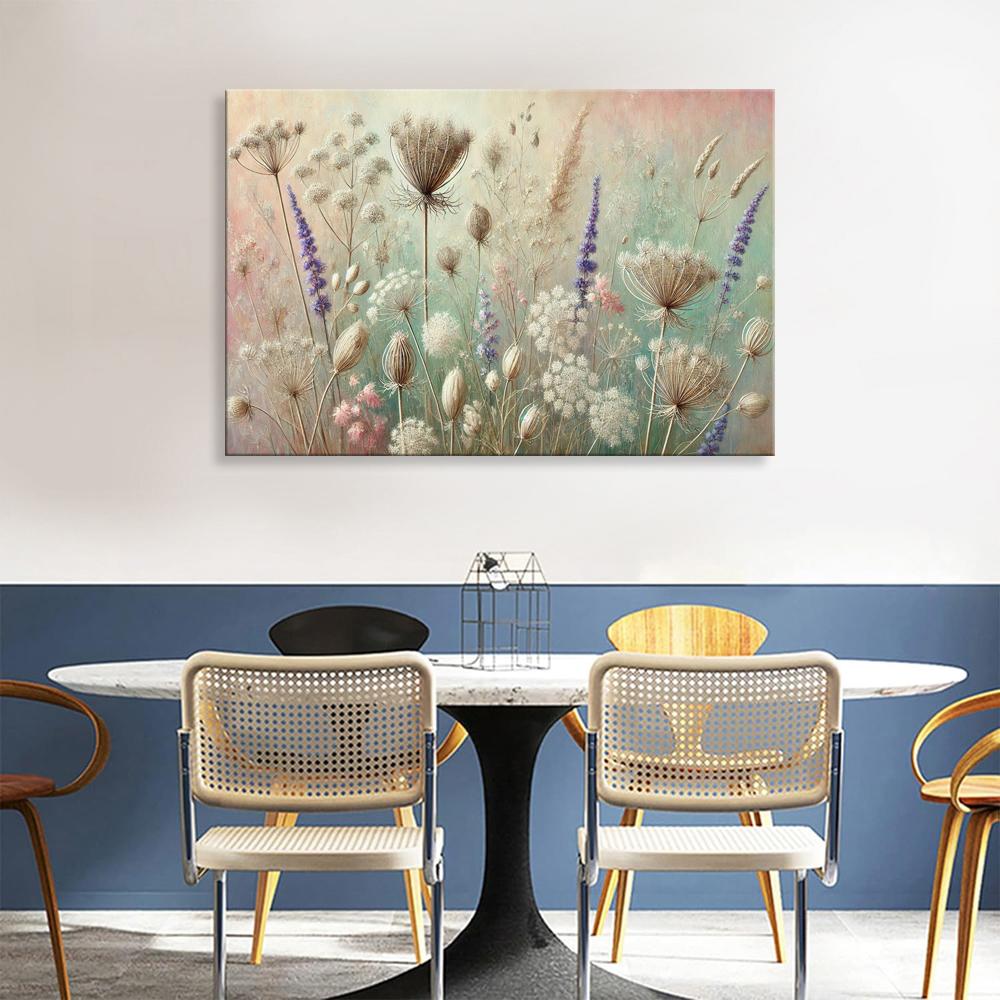 Leinwandbild Wildblumen Kräuterwiese in Pastelltönen – Ansicht 2