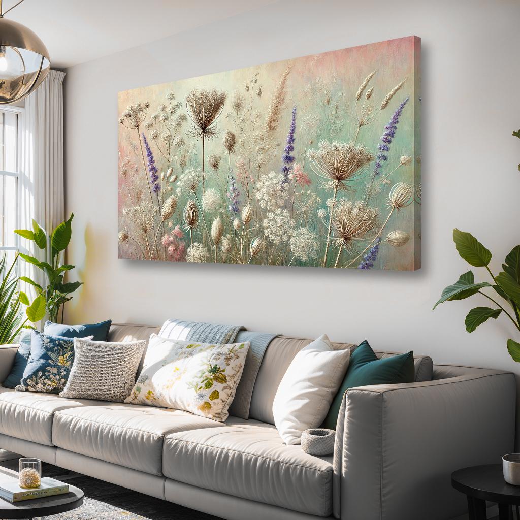 Leinwandbild Wildblumen Kräuterwiese in Pastelltönen – Ansicht 3