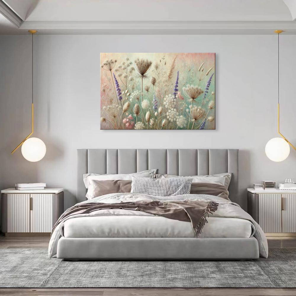 Leinwandbild Wildblumen Kräuterwiese in Pastelltönen – Ansicht 5