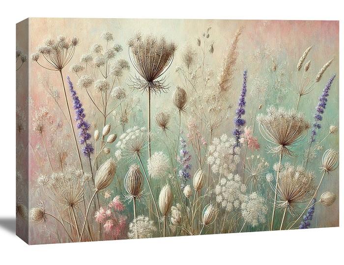 Leinwandbild Wildblumen Kräuterwiese in Pastelltönen – Ansicht 6