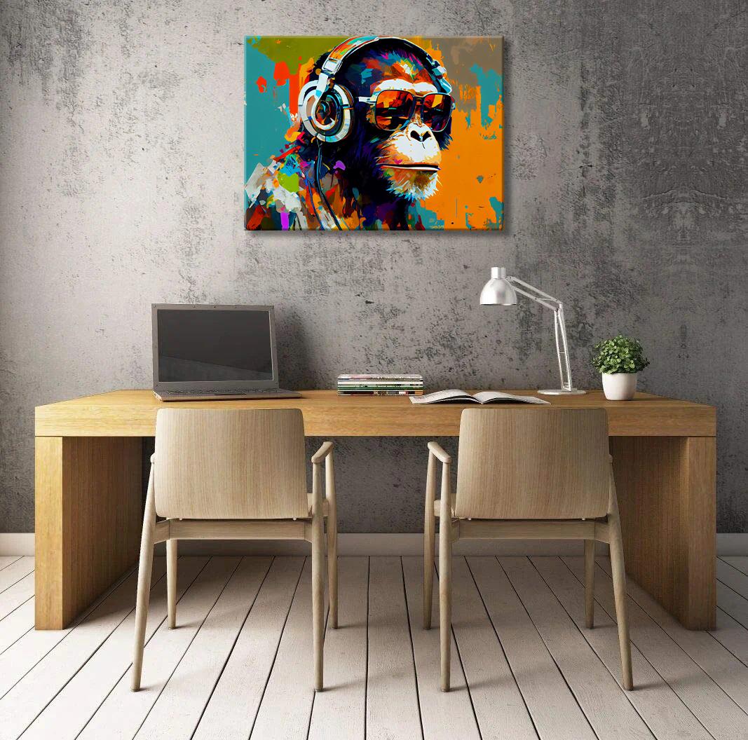 Leinwandbild Affe mit Kopfhörer – modernes Pop-Art Wandbild – Ansicht 2