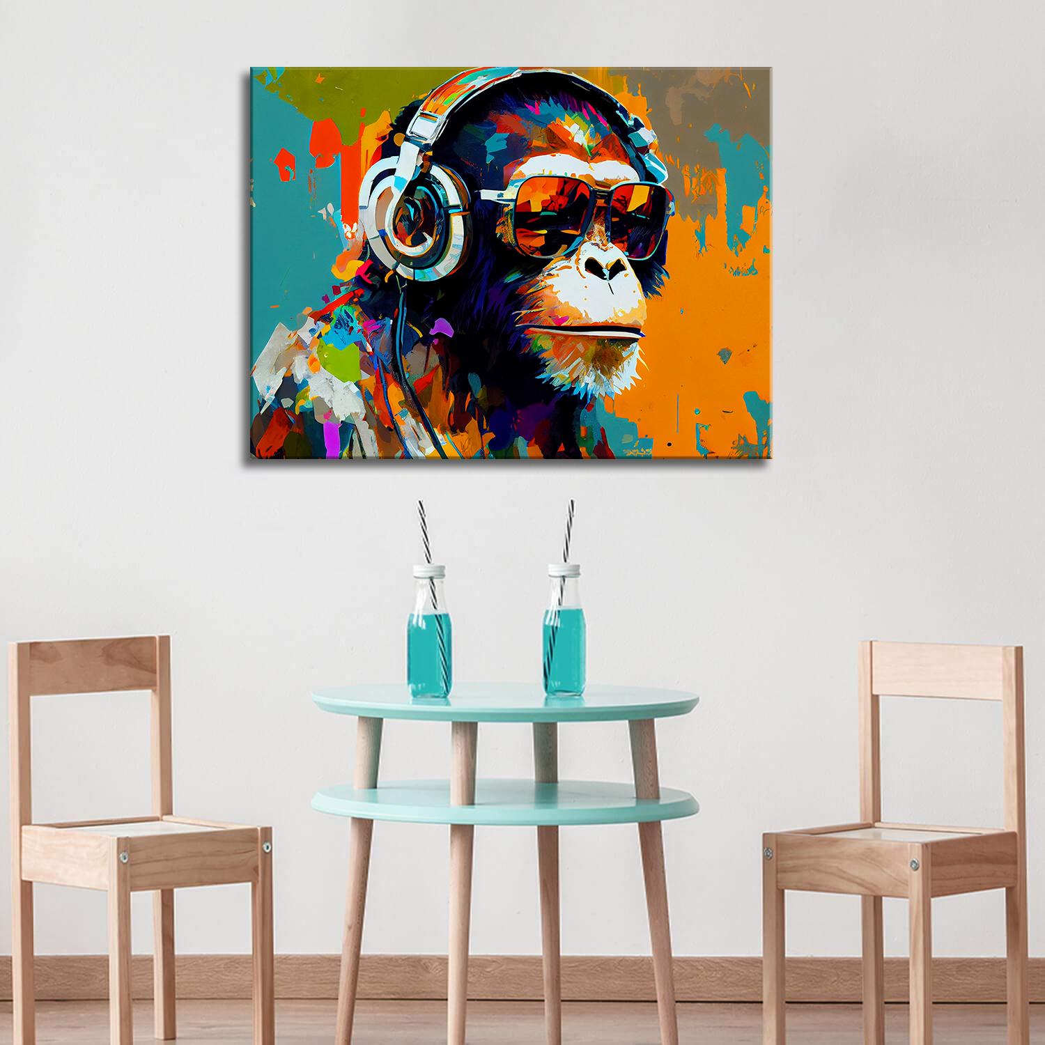 Leinwandbild Affe mit Kopfhörer – modernes Pop-Art Wandbild – Ansicht 3