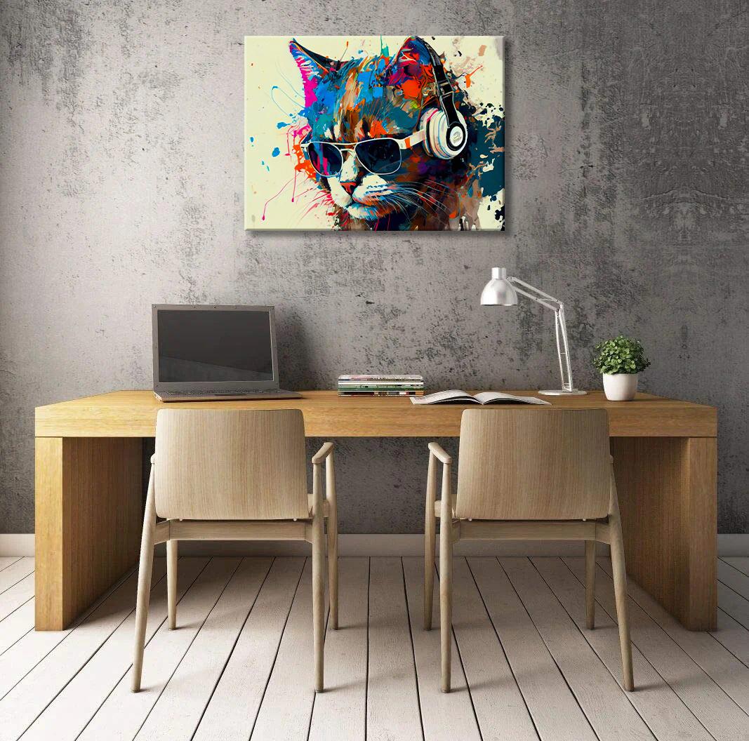 Leinwandbild Katze mit Sonnenbrille und Kopfhörer – Ansicht 2