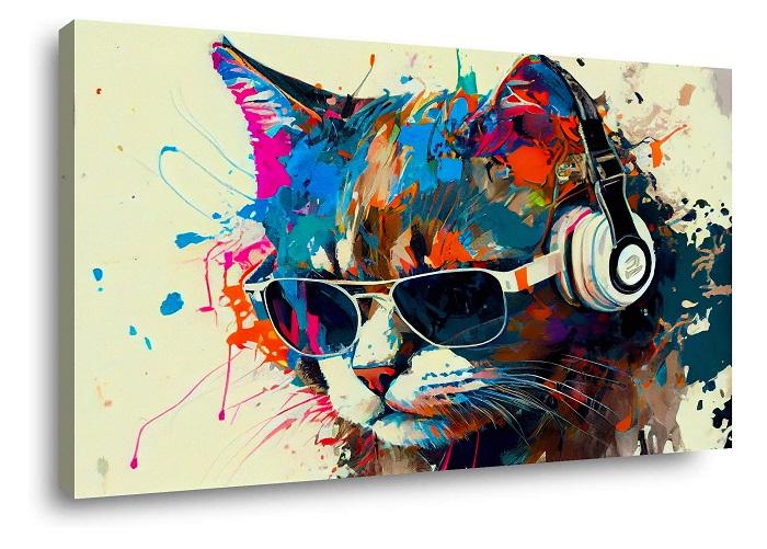 Leinwandbild Katze mit Sonnenbrille und Kopfhörer – Ansicht 4