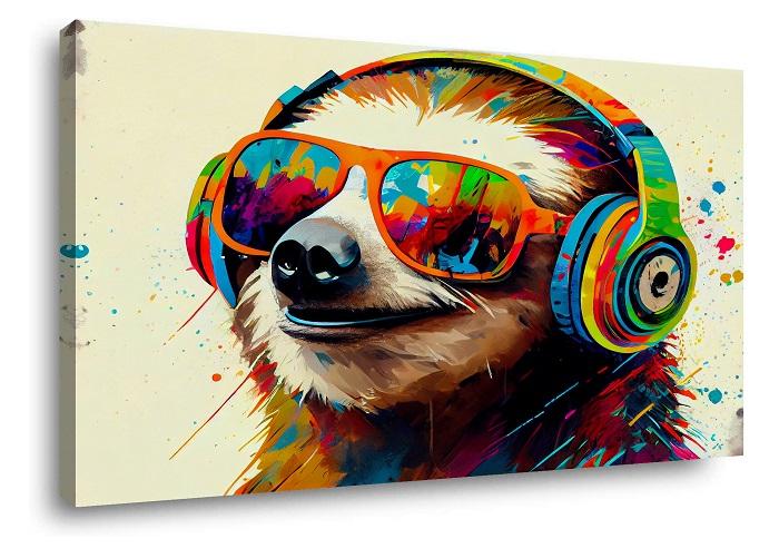 Faultier Leinwandbild mit Sonnenbrille und Kopfhörern – Ansicht 4