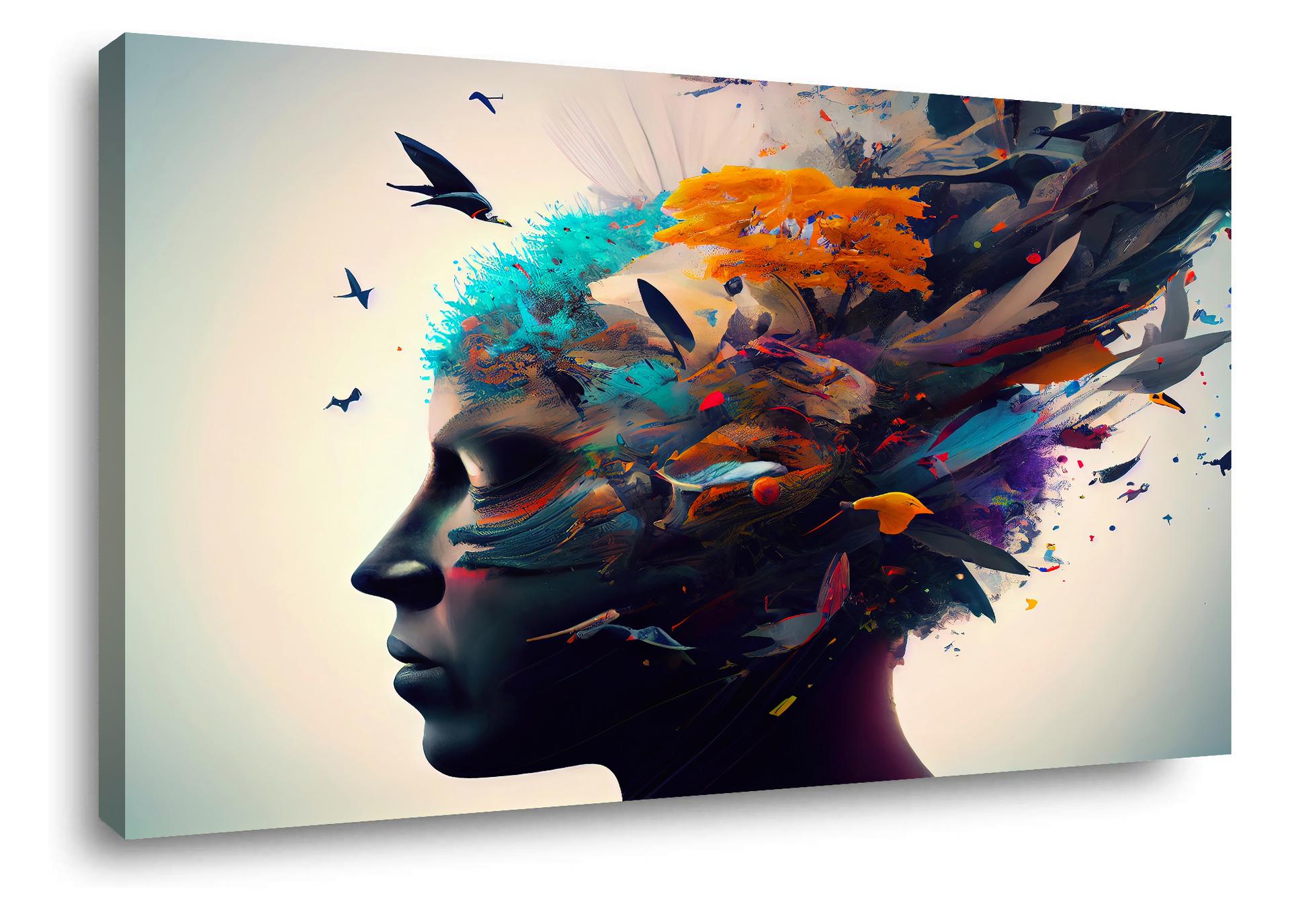 Buntes Leinwandbild mit abstraktem Gesichtsmotiv 80x60 cm