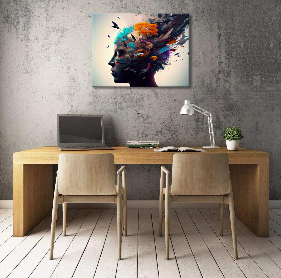 Buntes Leinwandbild mit abstraktem Gesichtsmotiv 80x60 cm – Ansicht 2