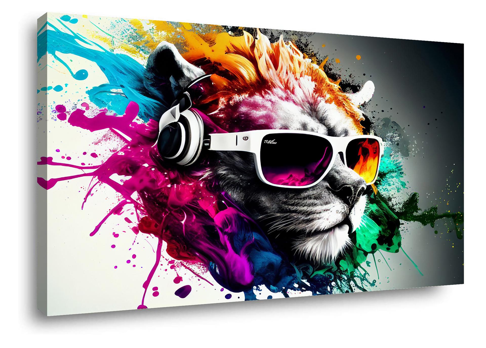 Leinwandbild Löwe mit Sonnenbrille – modernes Wandbild für Ihr Zuhause