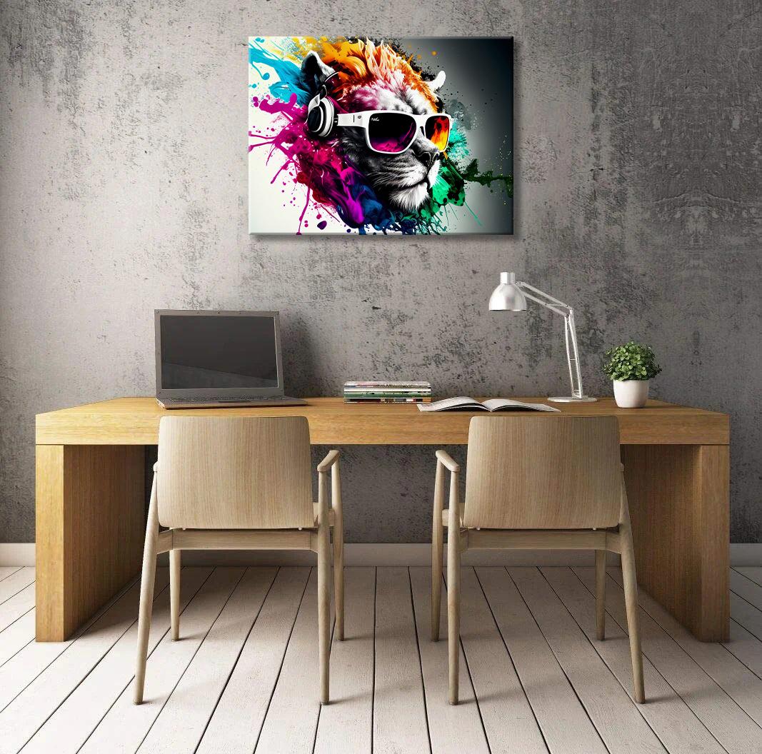 Leinwandbild Löwe mit Sonnenbrille – modernes Wandbild für Ihr Zuhause – Ansicht 2