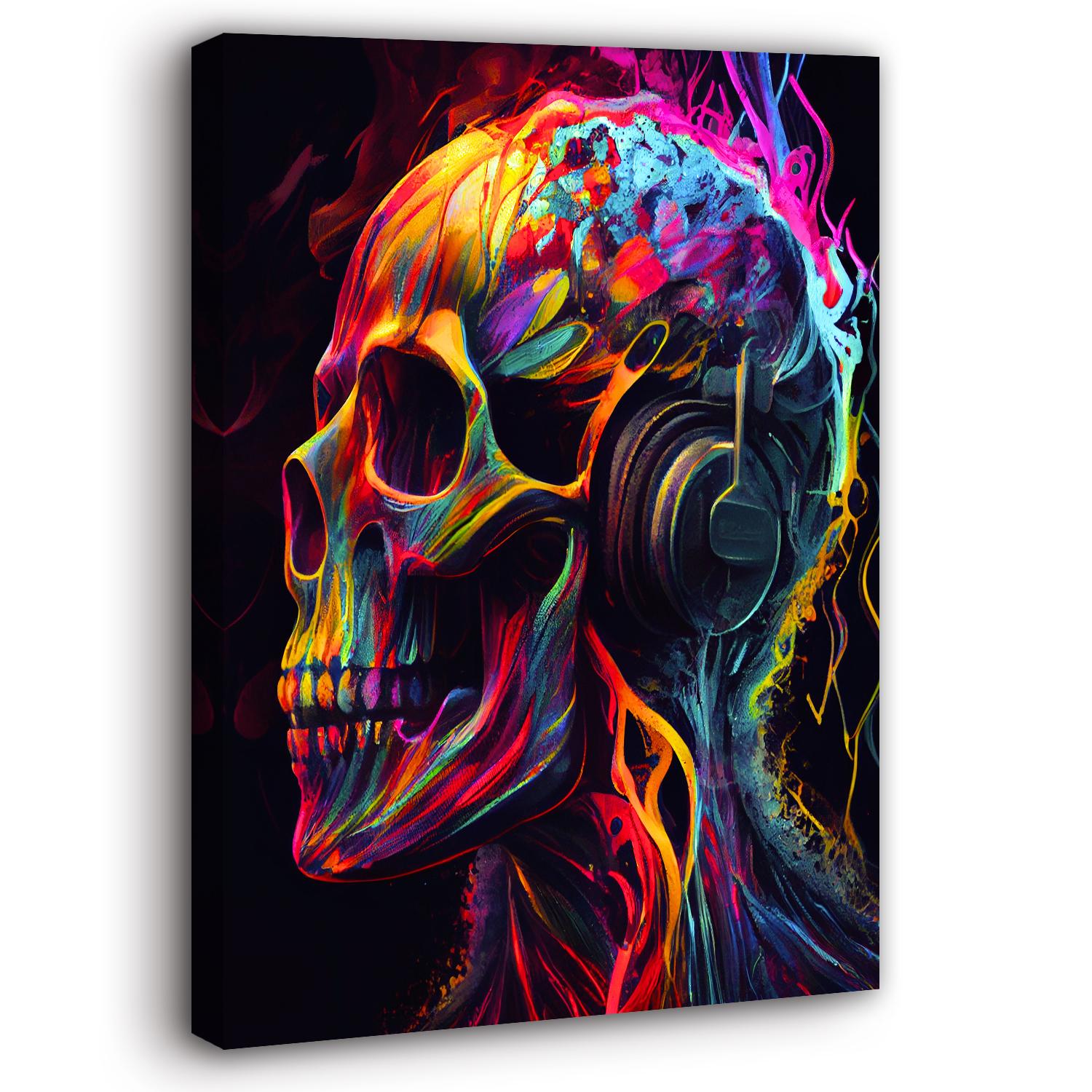 Buntes Leinwandbild Totenkopf - Modernes Wandbild 80x60cm