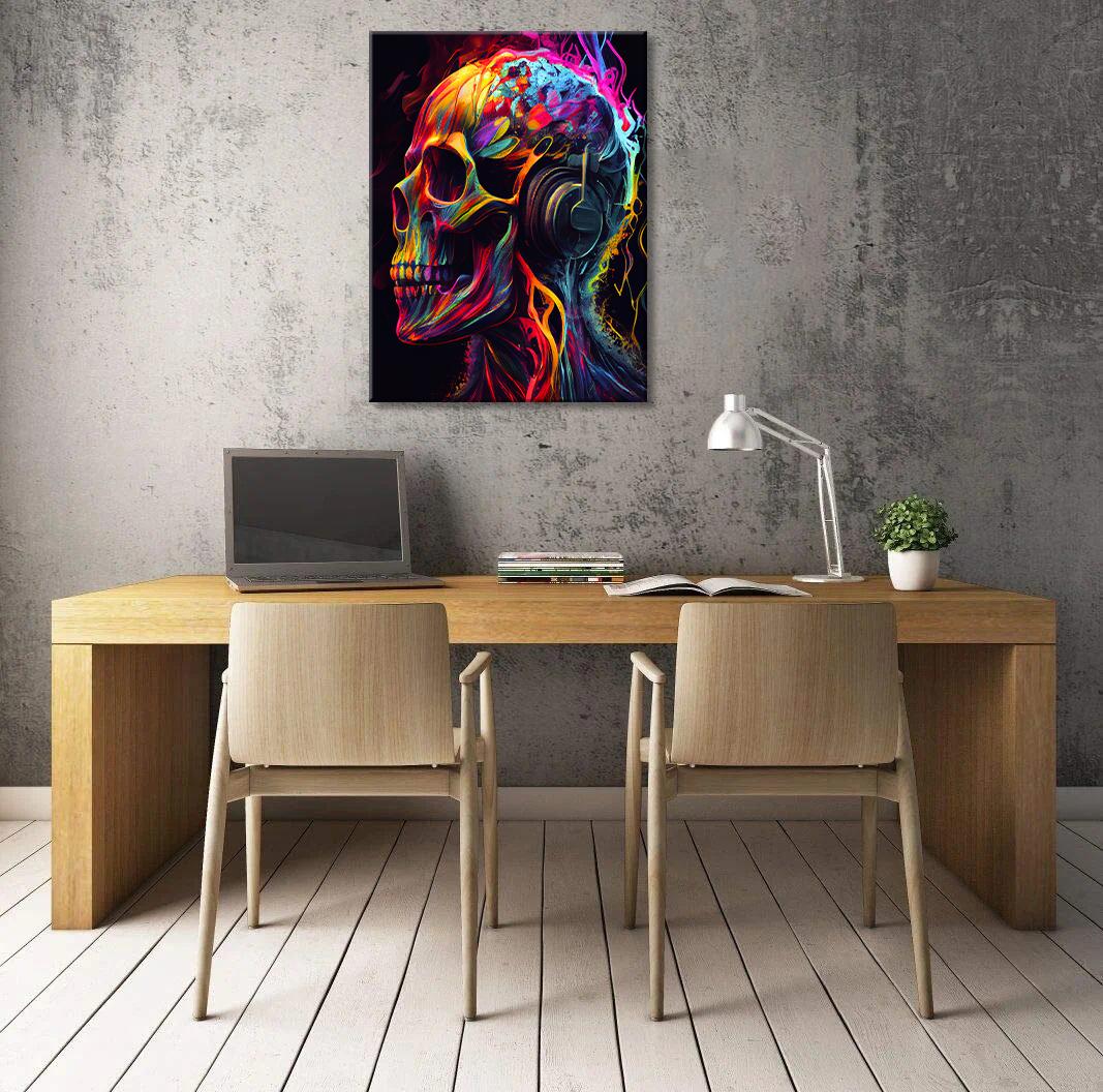 Buntes Leinwandbild Totenkopf - Modernes Wandbild 80x60cm – Ansicht 2