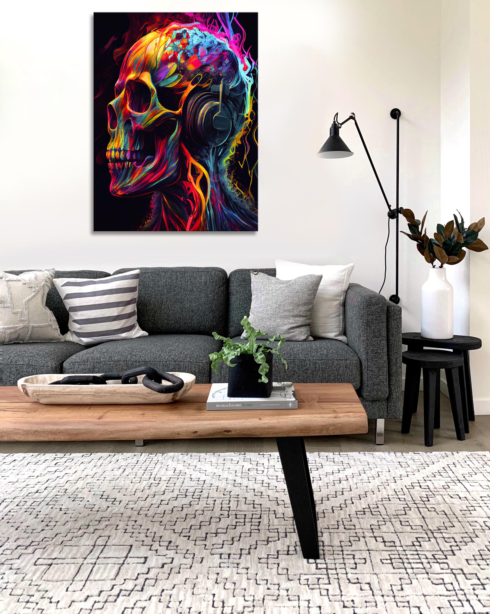 Buntes Leinwandbild Totenkopf - Modernes Wandbild 80x60cm – Ansicht 3