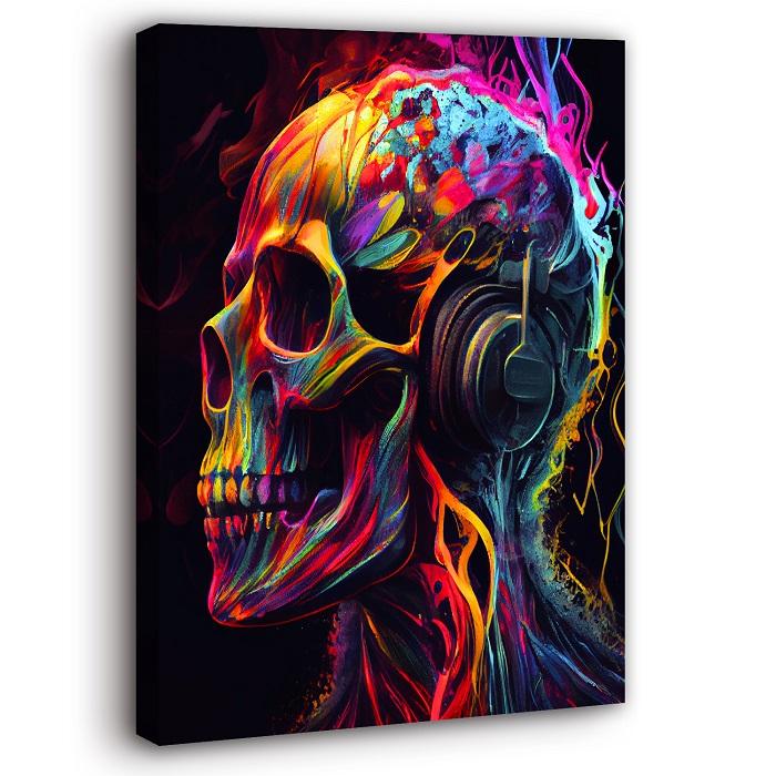 Buntes Leinwandbild Totenkopf - Modernes Wandbild 80x60cm – Ansicht 4