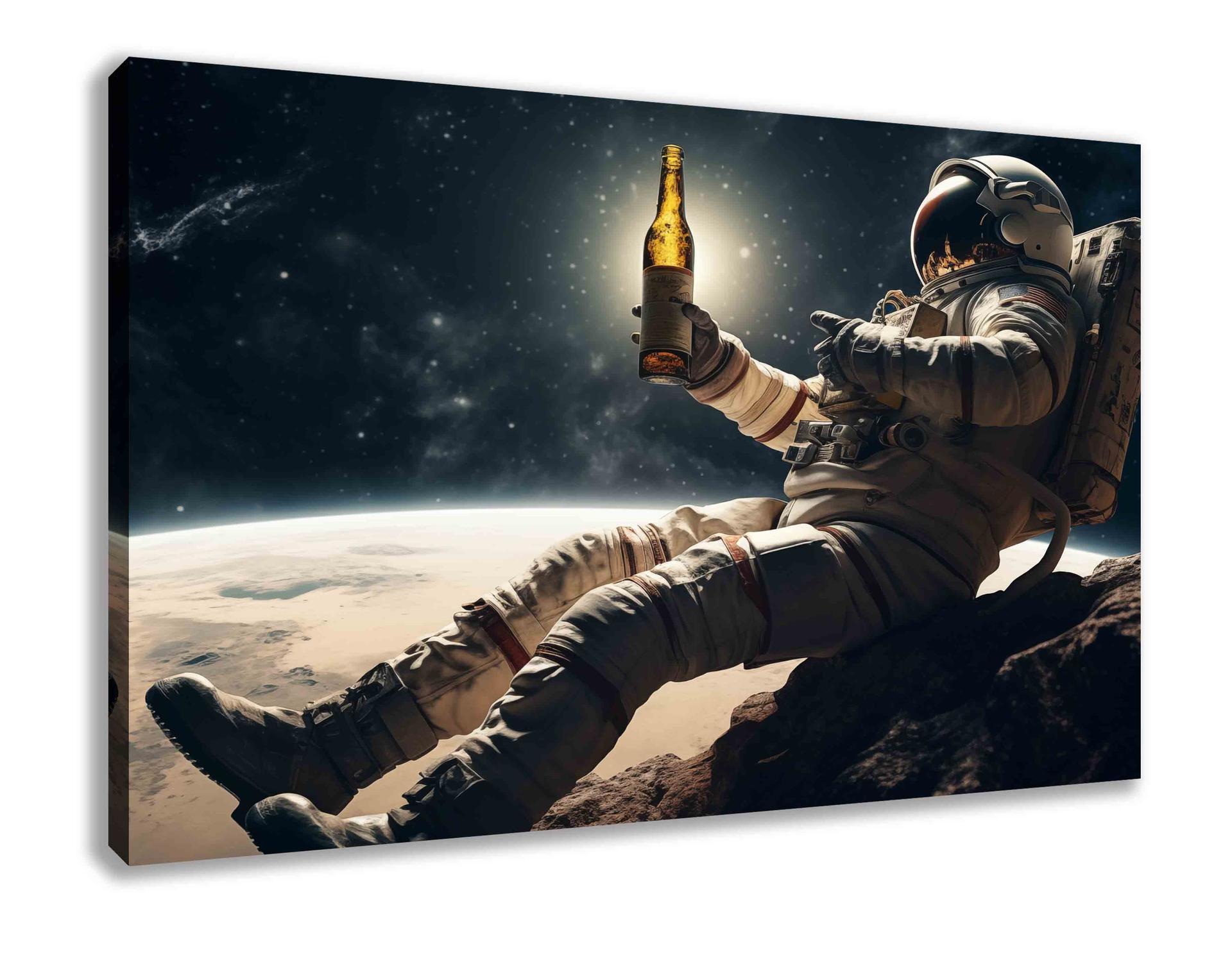 Astronaut mit Bier Leinwandbild - 80 x 60 cm