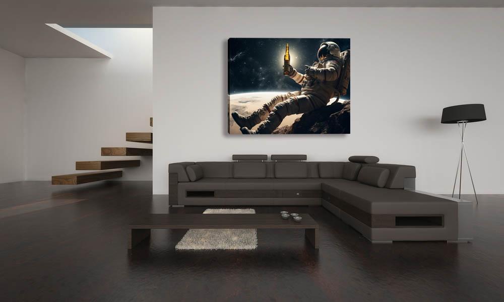 Astronaut mit Bier Leinwandbild - 80 x 60 cm – Ansicht 2