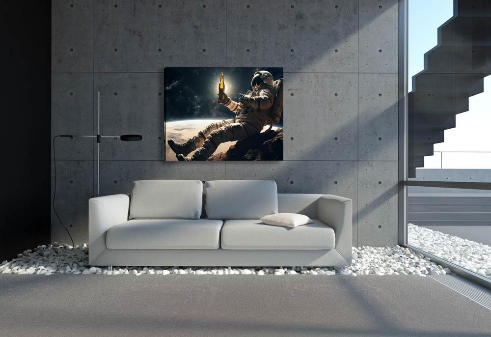 Astronaut mit Bier Leinwandbild - 80 x 60 cm – Ansicht 3