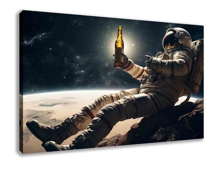 Astronaut mit Bier Leinwandbild - 80 x 60 cm – Ansicht 4