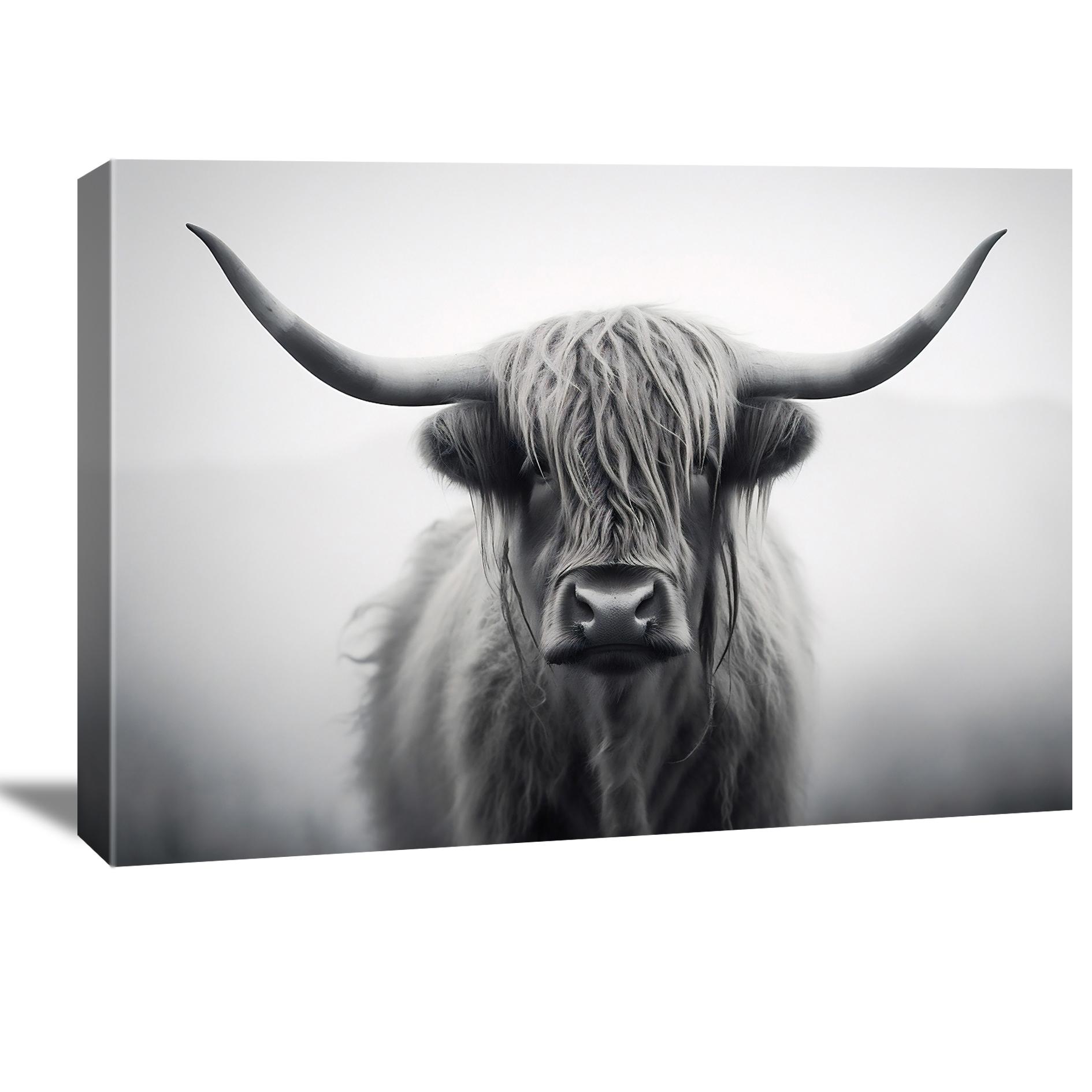 Highland Rind Leinwandbild – Schwarz-Weiß Wandbild für dein Zuhause