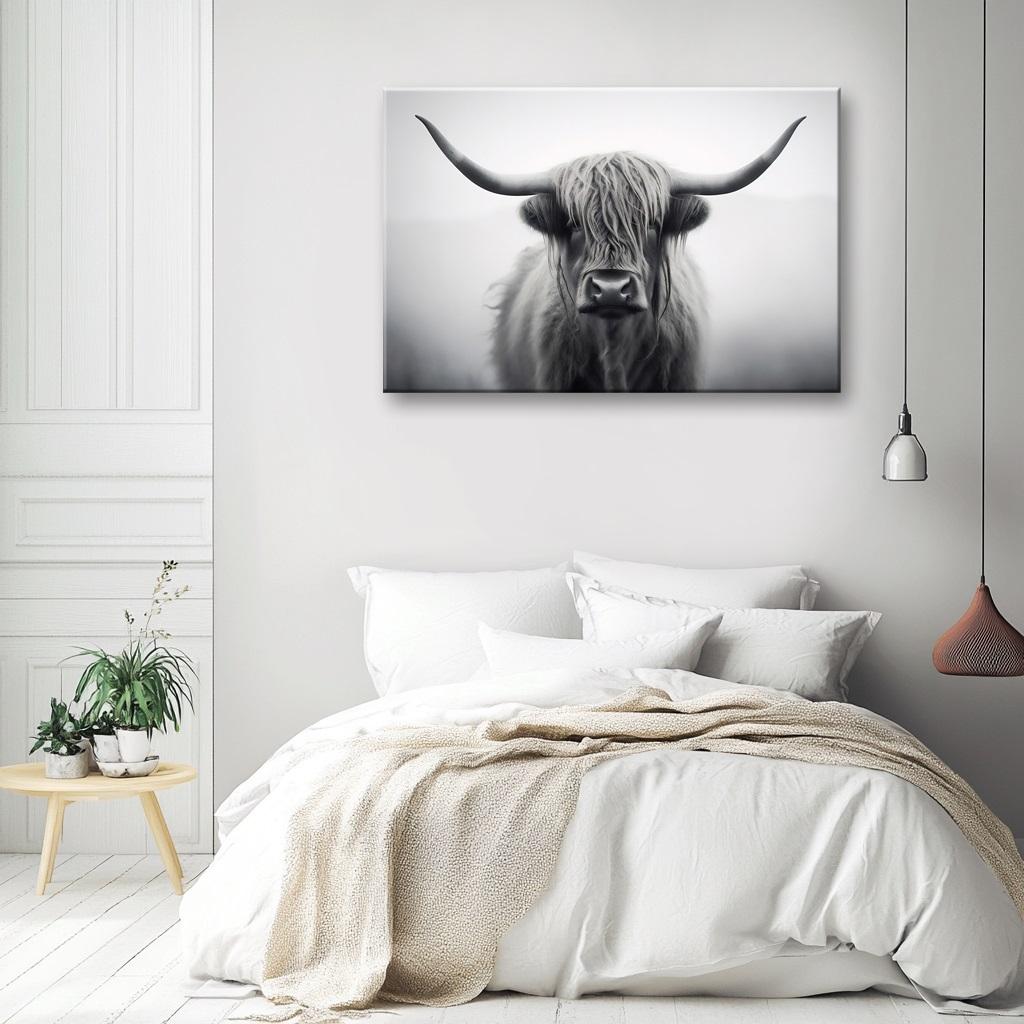 Highland Rind Leinwandbild – Schwarz-Weiß Wandbild für dein Zuhause – Ansicht 8