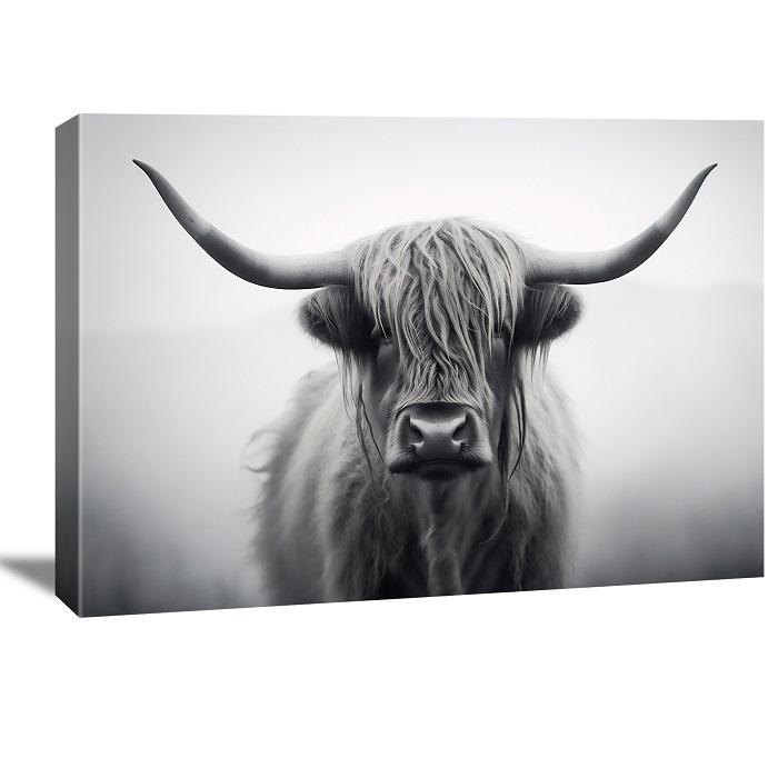 Highland Rind Leinwandbild – Schwarz-Weiß Wandbild für dein Zuhause – Ansicht 9