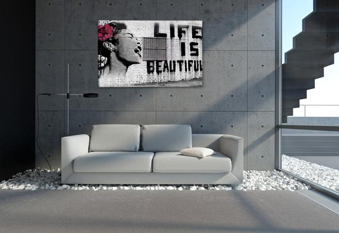 Banksy Leinwandbild fertig gerahmt 80x60 cm – Ansicht 2