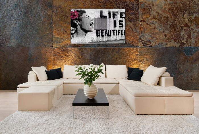 Banksy Leinwandbild fertig gerahmt 80x60 cm – Ansicht 3