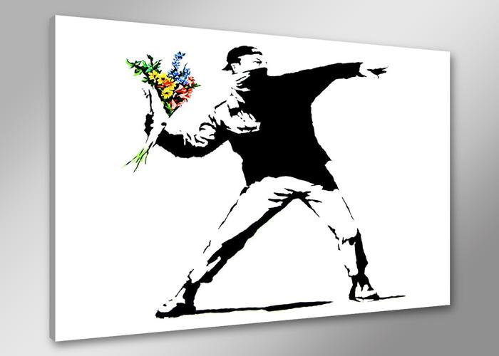 Banksy Blumen Leinwandbild - 80x60cm mit Rahmen – Ansicht 4