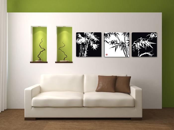 Bambus Leinwandbild schwarz-weiß 150x50 cm – 3-teiliges Wandbild – Ansicht 3