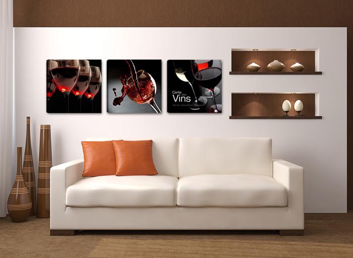 Wein Leinwandbild 150x50cm - 3 teilig gerahmt – Ansicht 3