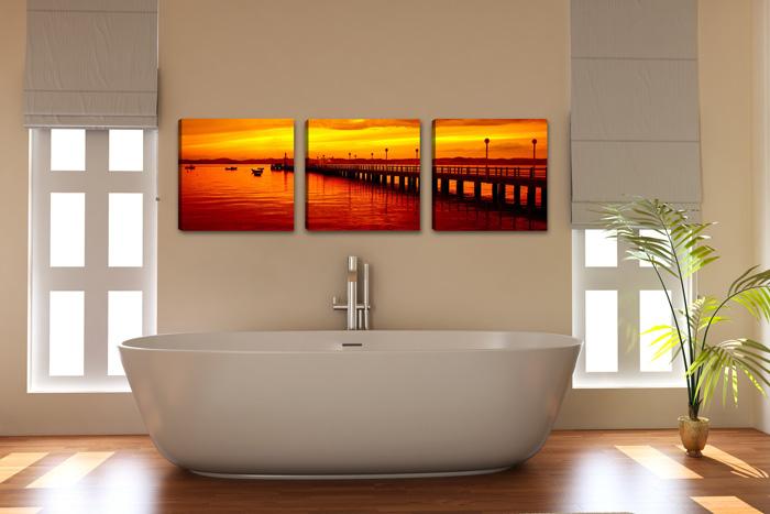 Leinwandbild Sonnenuntergang am Meer - 150x50cm 3teilig – Ansicht 2