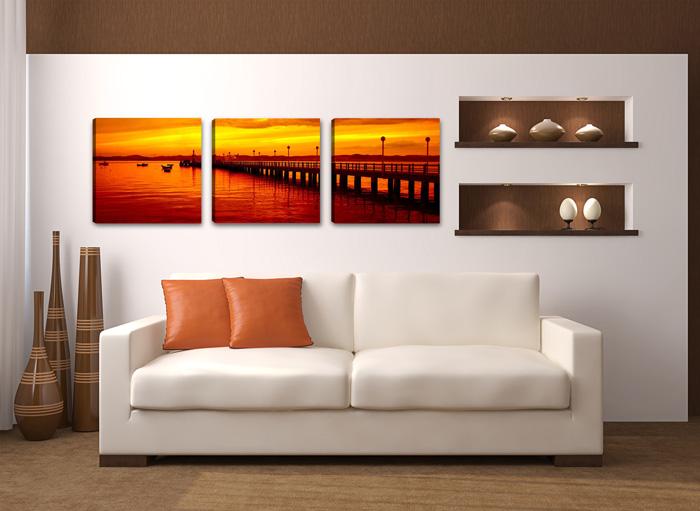 Leinwandbild Sonnenuntergang am Meer - 150x50cm 3teilig – Ansicht 3