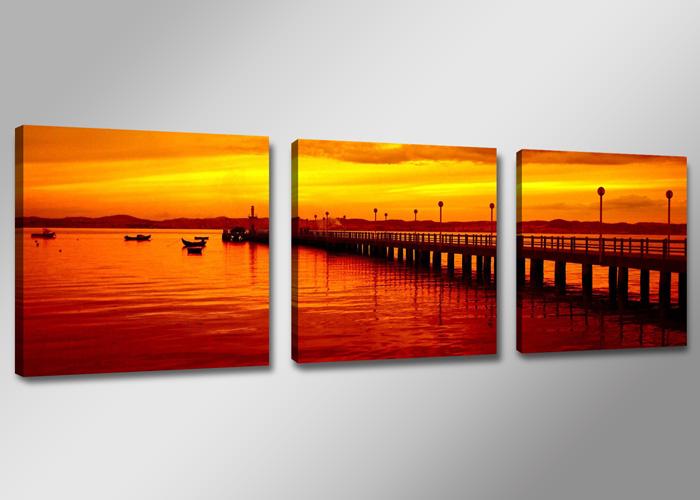 Leinwandbild Sonnenuntergang am Meer - 150x50cm 3teilig – Ansicht 4