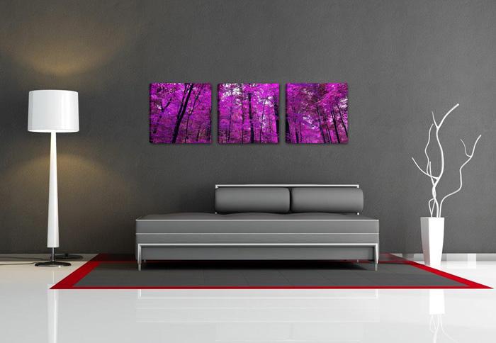 Leinwandbild Lila Wald – 150x50 cm 3-teiliges Wandbild – Ansicht 2