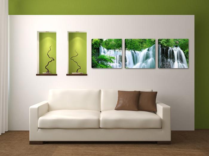 Wasserfall Leinwandbild 150x50 cm - 3 teiliges Wandbild – Ansicht 2
