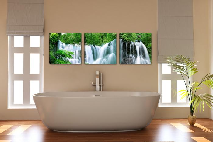 Wasserfall Leinwandbild 150x50 cm - 3 teiliges Wandbild – Ansicht 3