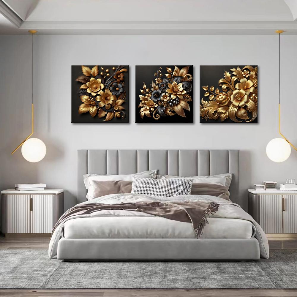 Luxus Leinwandbild Blumen 150x50 cm - 3-teilig mit Rahmen – Ansicht 2