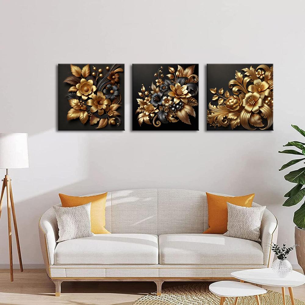 Luxus Leinwandbild Blumen 150x50 cm - 3-teilig mit Rahmen – Ansicht 3