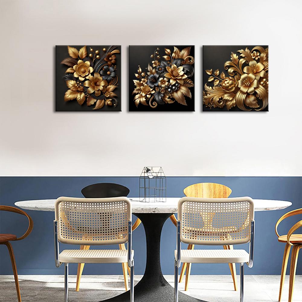 Luxus Leinwandbild Blumen 150x50 cm - 3-teilig mit Rahmen – Ansicht 4