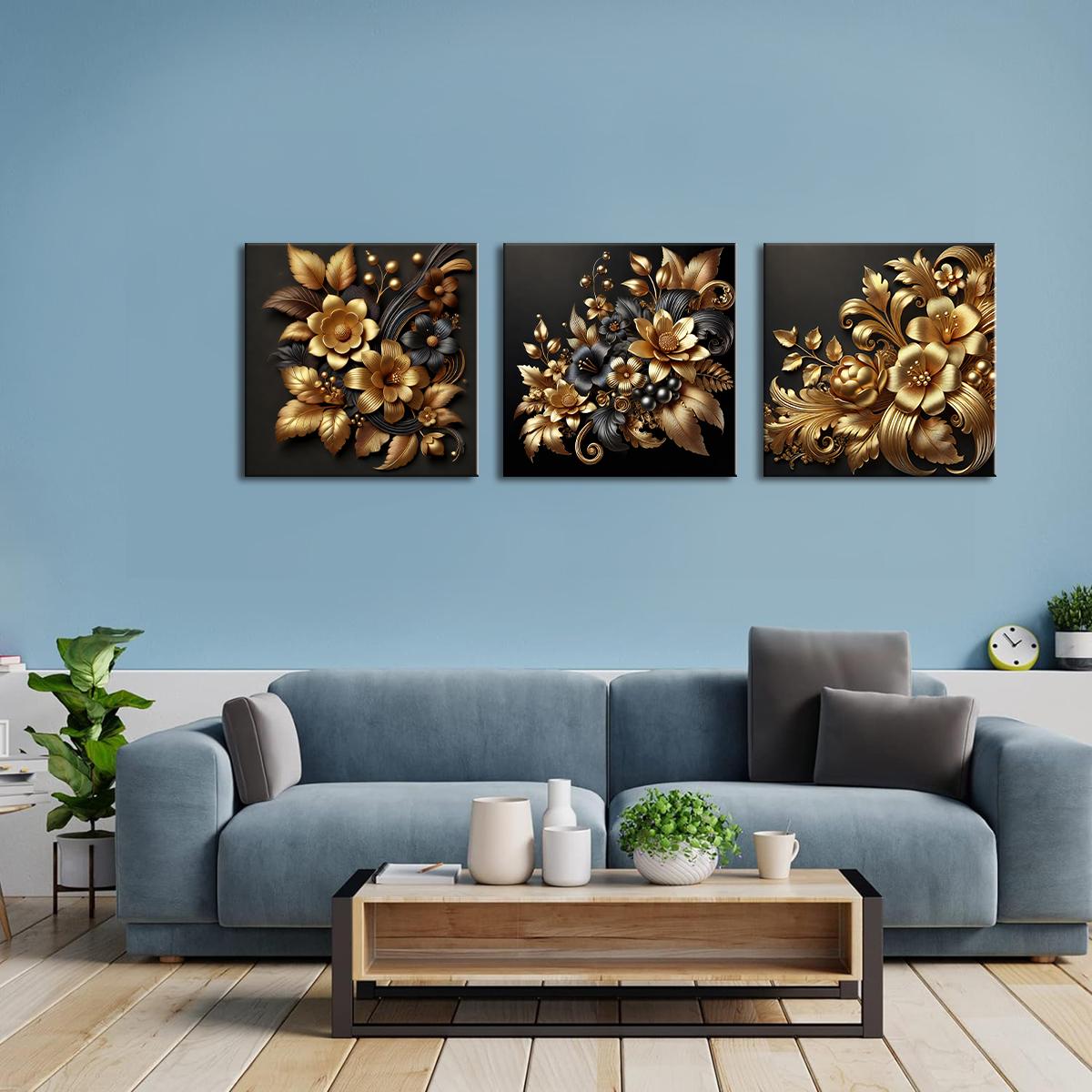 Luxus Leinwandbild Blumen 150x50 cm - 3-teilig mit Rahmen – Ansicht 5