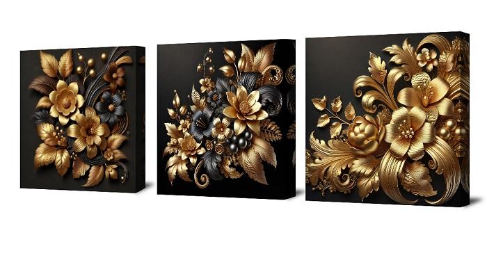 Luxus Leinwandbild Blumen 150x50 cm - 3-teilig mit Rahmen – Ansicht 6