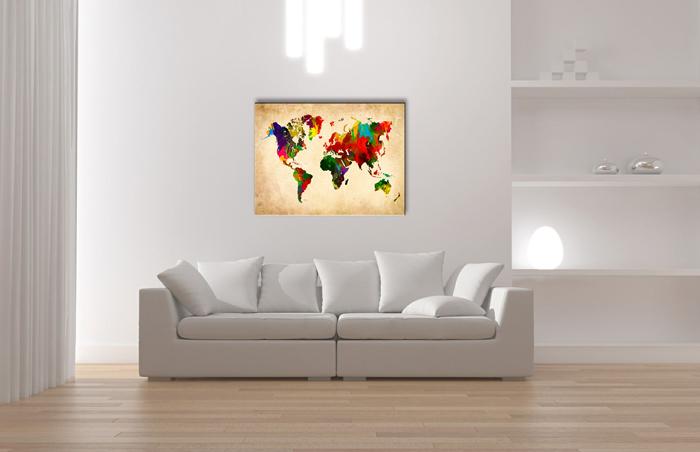 Leinwandbild Weltkarte 40cm - Fertig gerahmt und gespannt – Ansicht 2