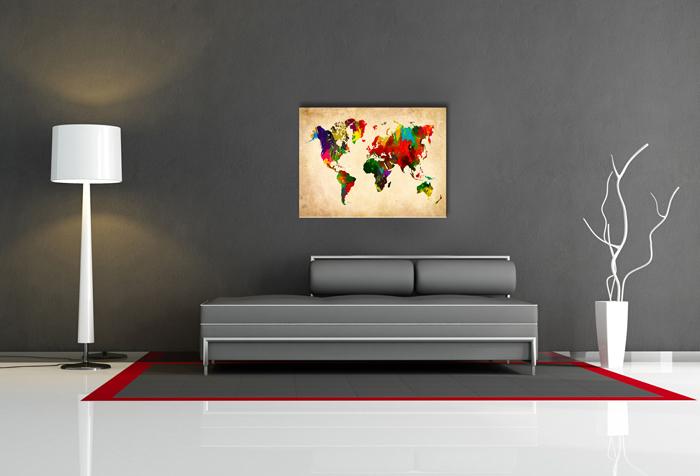 Leinwandbild Weltkarte 40cm - Fertig gerahmt und gespannt – Ansicht 3