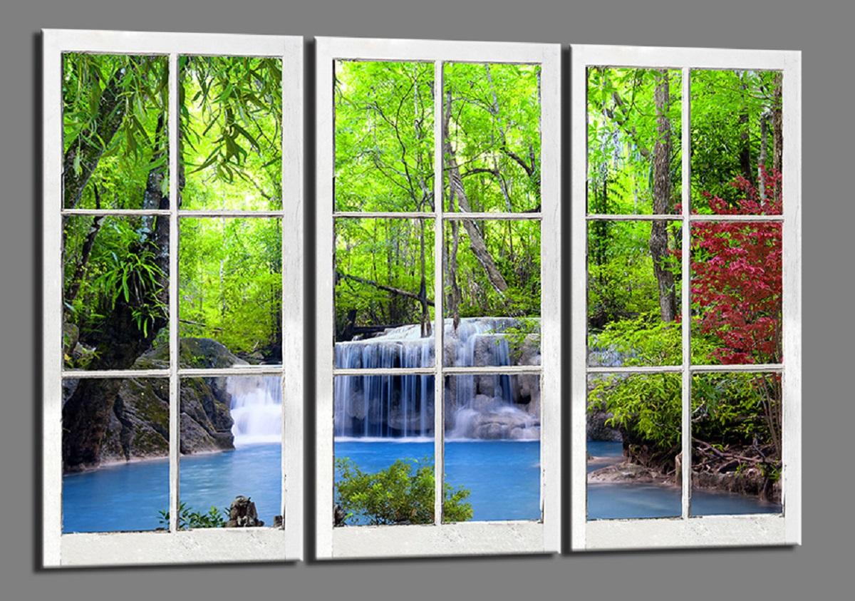 Leinwand Bild fert gerahmt Fenster Wasserfall 120 x 80 cm 4404 – Leinwandbild 120x80 cm 3-teilig kaufen