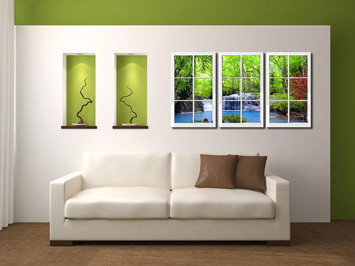 Leinwandbild Wasserfall mit Fensterblick – 120 x 80 cm – Ansicht 2