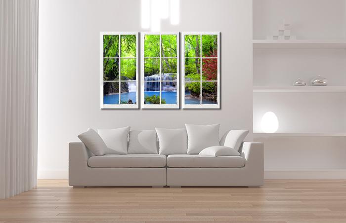 Leinwandbild Wasserfall mit Fensterblick – 120 x 80 cm – Ansicht 3