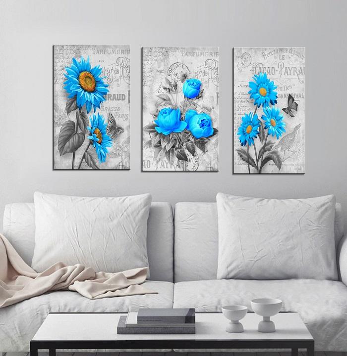 Leinwandbild blaue Blumen - fertig gerahmt 120x80 cm – Ansicht 2