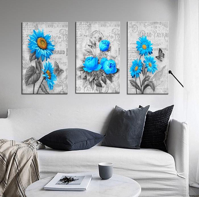 Leinwandbild blaue Blumen - fertig gerahmt 120x80 cm – Ansicht 3